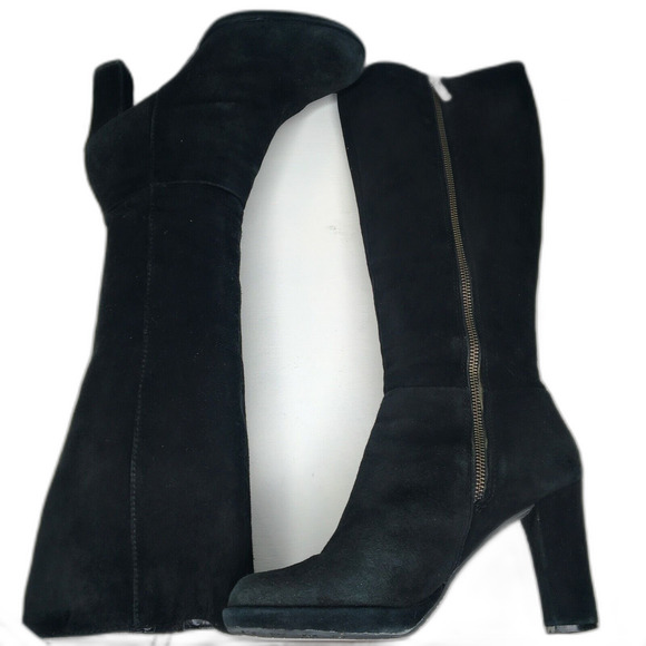 Adrienne Vittadini Patrick Suede Heeled boots Black Knee High Zip Up Women's 7.5 - Picture 4 of 12